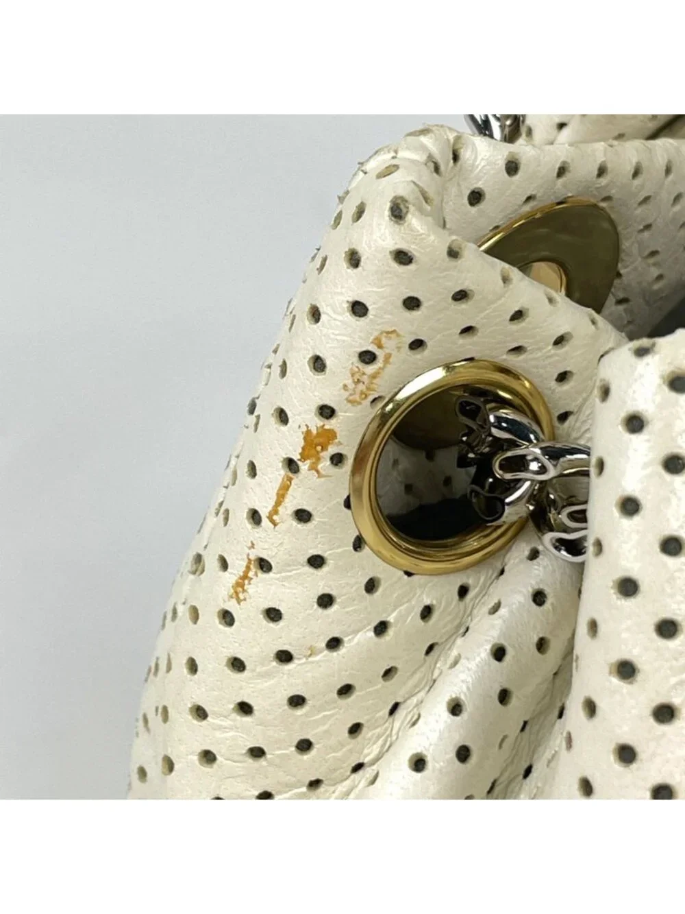 Chanel Shoulder Bag Perforated Leather White